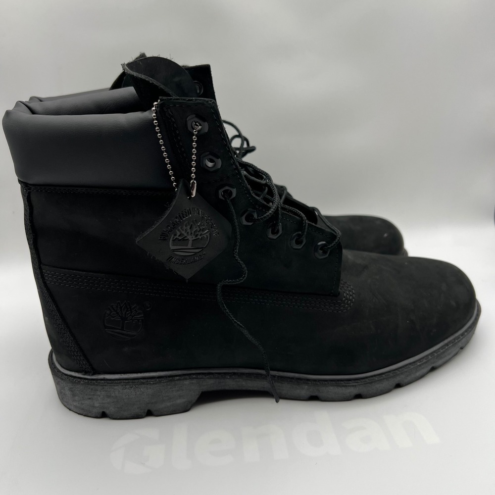Timberland Premium 6-Inch Waterproof Boots Mens 12 Black Nubuck Leather Lug Sole